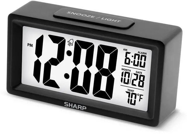 Main image of Alarm Clock with Indoor Temperature, Nightlight, Calendar, Battery Operated Digital Small Clock for Bedrooms or Travel, Black (SPC5025AMZ)