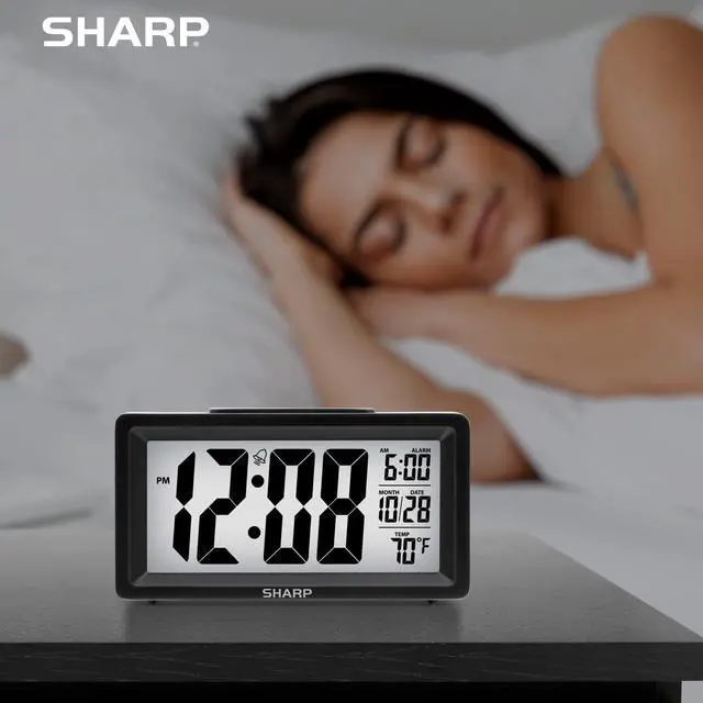 Alt view image 5 of 6 - Alarm Clock with Indoor Temperature, Nightlight, Calendar, Battery Operated Digital Small Clock for Bedrooms or Travel, Black (SPC5025AMZ)