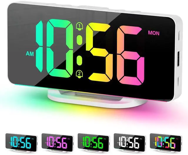 Main image of Digital Alarm Clock, LED Digital Clock for Bedrooms with 10 Color Changing Night Light, Adjustable Brightness, USB Charging Port, Bedside and Desk Clocks for Living Room Office (White)