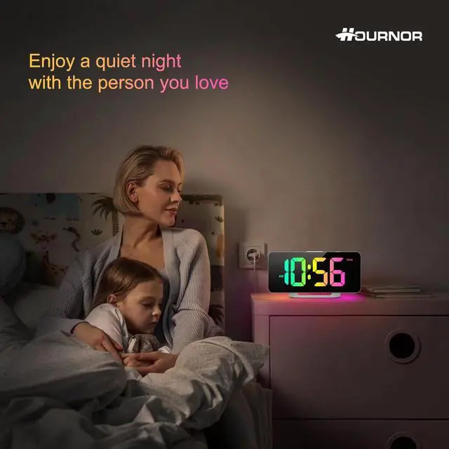 Alt view image 4 of 7 - Digital Alarm Clock, LED Digital Clock for Bedrooms with 10 Color Changing Night Light, Adjustable Brightness, USB Charging Port, Bedside and Desk Clocks for Living Room Office (White)