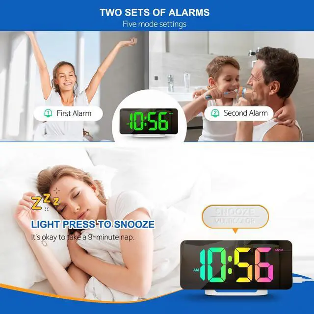 Alt view image 6 of 7 - Digital Alarm Clock, LED Digital Clock for Bedrooms with 10 Color Changing Night Light, Adjustable Brightness, USB Charging Port, Bedside and Desk Clocks for Living Room Office (White)