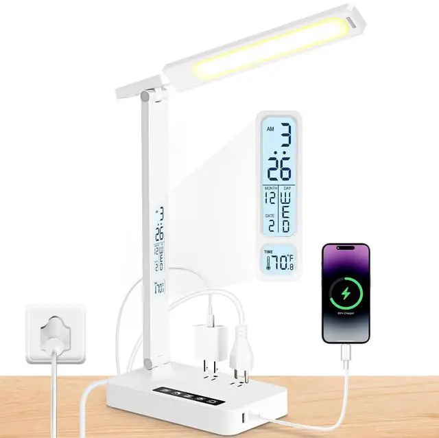 Main image of Desk Lamp with USB Charging Port: LED Desk Lamps for Home Office - 1 Type-C, 1 USB-A Charging Port, 2 AC Power Outlets - Touch Control Dimmable 5 Color 5 Brightness