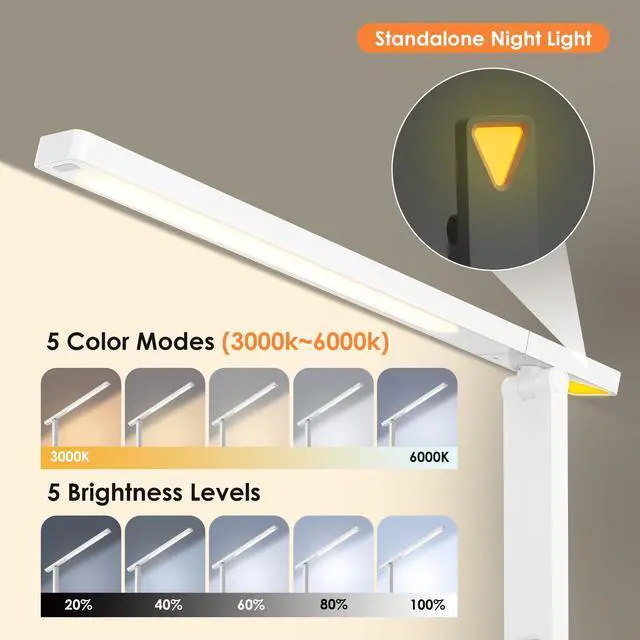Alt view image 6 of 7 - Desk Lamp with USB Charging Port: LED Desk Lamps for Home Office - 1 Type-C, 1 USB-A Charging Port, 2 AC Power Outlets - Touch Control Dimmable 5 Color 5 Brightness