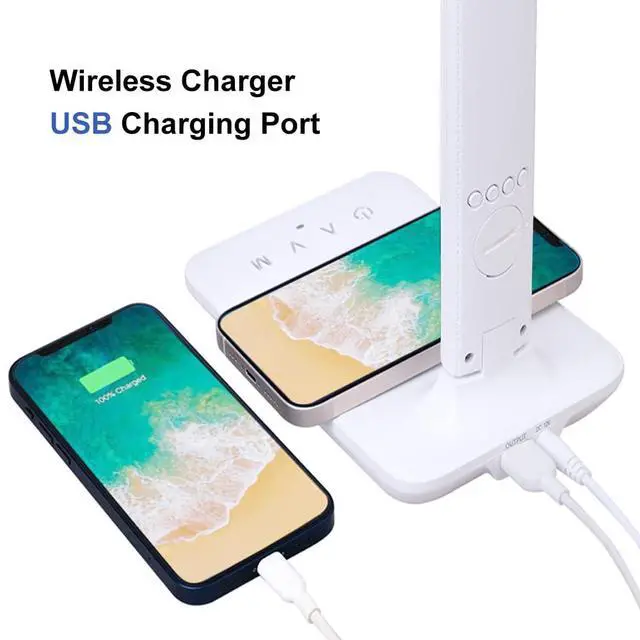 Alt view image 2 of 7 - Multifunctional LED Desk Lamp with Wireless Charger,USB Charging Port,Clock,Phone Holder,Desk Lamps for Home Office,Eye-Caring Reading Lamp,Study Lamp for Boys,Girls,Teens,White