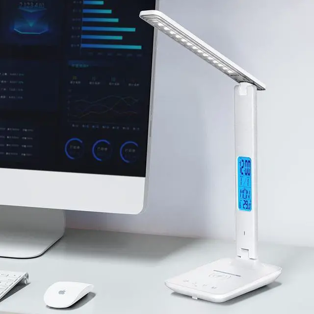 Alt view image 7 of 7 - Multifunctional LED Desk Lamp with Wireless Charger,USB Charging Port,Clock,Phone Holder,Desk Lamps for Home Office,Eye-Caring Reading Lamp,Study Lamp for Boys,Girls,Teens,White