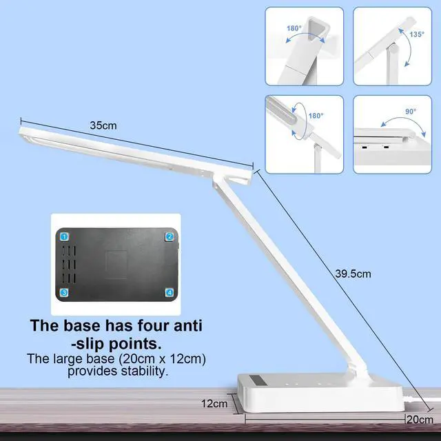 Alt view image 6 of 7 - Smart Desk Lamp with 4-in-1 Charging Station (2 AC outlets, Type-C, USB-A Ports), 5 Color temperatures and 5 Brightness Levels, Adjustable gooseneck arm, Eye-Friendly Lighting for desks, bedrooms