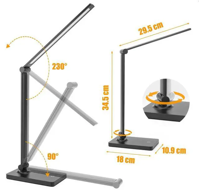 Alt view image 5 of 7 - Rechargeable Desk Lamp LED Desk Lamps Eye-Caring Desk Lamps Dimmable Office Lamp with USB Chager Touch Control for Home Office Student Dormitory