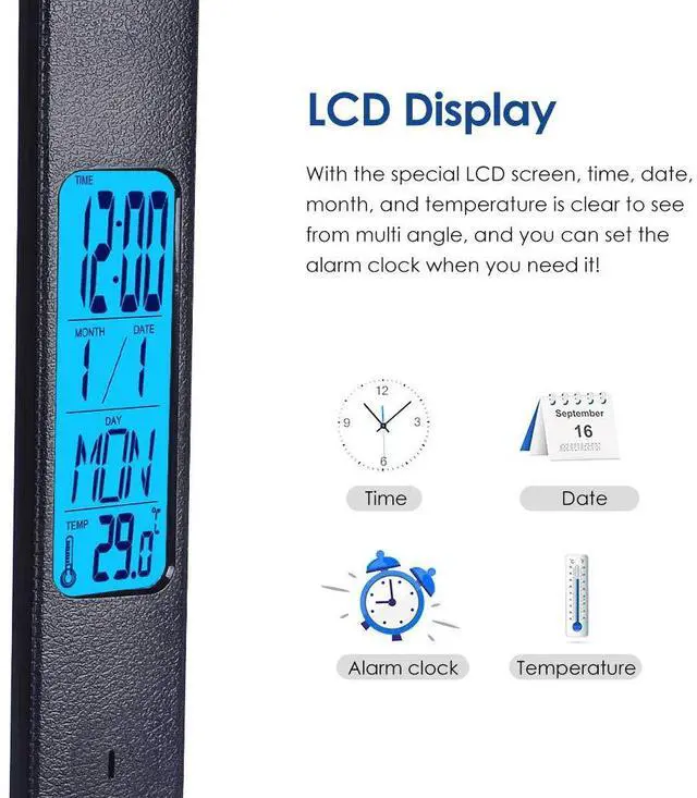 Alt view image 3 of 7 - Multifunctional LED Desk Lamp with Wireless Charger,USB Charging Port,Clock,Phone Holder,Desk Lamps for Home Office,Eye-Caring Reading Lamp,Study Lamp for Boys,Girls,Teens,Black