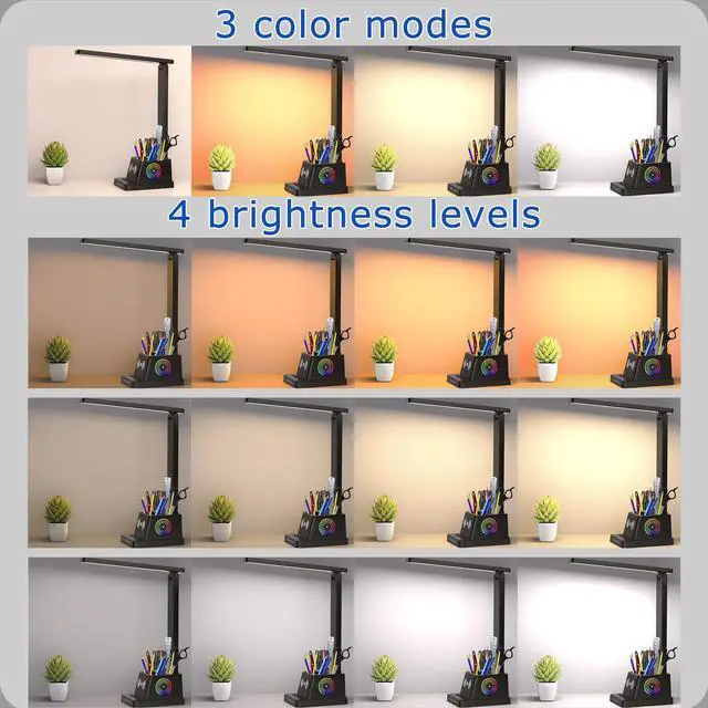 Alt view image 3 of 7 - Desk Lamp,LED Desk Lamps for Home Office,Wireless Charger Small Desk Lamp with Pen Holder,Color Changing Nightlight,12 Lighting Modes,Desk Lamp for College Dorm Room,Desk Light,Nail Desk Lamp