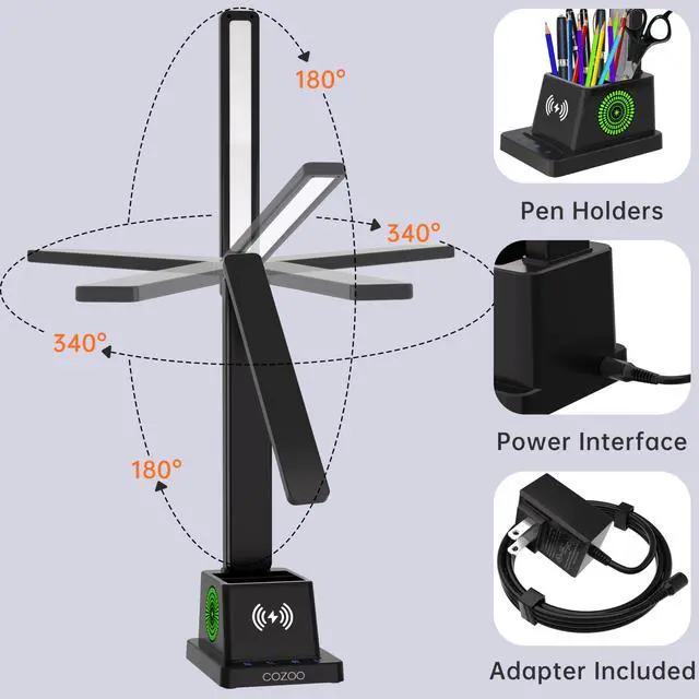 Alt view image 5 of 7 - Desk Lamp,LED Desk Lamps for Home Office,Wireless Charger Small Desk Lamp with Pen Holder,Color Changing Nightlight,12 Lighting Modes,Desk Lamp for College Dorm Room,Desk Light,Nail Desk Lamp