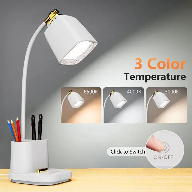 Alt view image 2 of 7 - LED Desk Lamp with USB Charging Port Touch Control 3 Color Modes, Stepless Dimming,Eye-Caring LED Table Lamp for Home,Office,Bedroom,Reading,Work,Study,Gooseneck Lamp, 5V, 2.4A