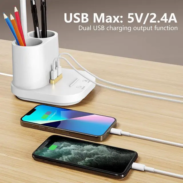 Alt view image 4 of 7 - LED Desk Lamp with USB Charging Port Touch Control 3 Color Modes, Stepless Dimming,Eye-Caring LED Table Lamp for Home,Office,Bedroom,Reading,Work,Study,Gooseneck Lamp, 5V, 2.4A