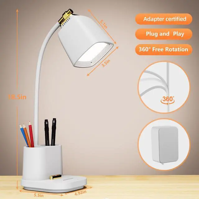 Alt view image 5 of 7 - LED Desk Lamp with USB Charging Port Touch Control 3 Color Modes, Stepless Dimming,Eye-Caring LED Table Lamp for Home,Office,Bedroom,Reading,Work,Study,Gooseneck Lamp, 5V, 2.4A