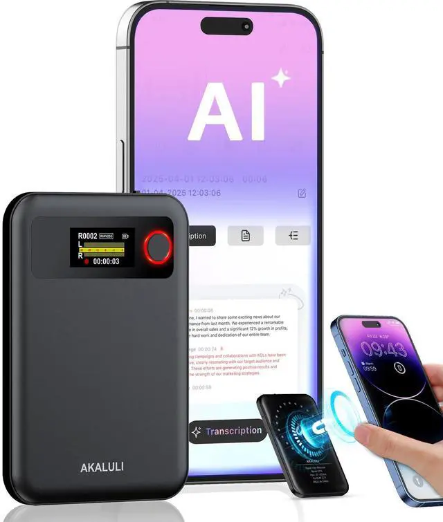 Main image of AI Voice Recorder with Transcribe Summarize: Note Voice Recorder with APP Control, 30H Continuous Recording, 64GB Memory Support 100+ Languages, AI Recorder for Calls, Lectures, Meetings