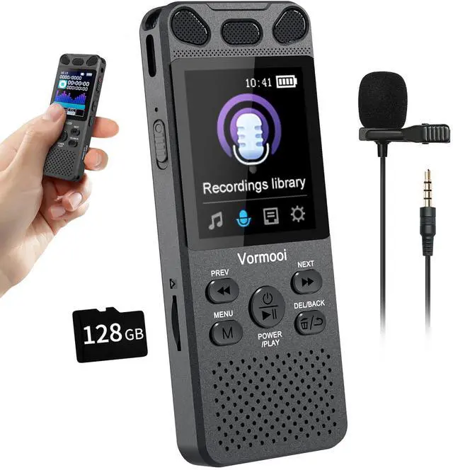 Main image of 160GB Digital Voice Activated Recorder 110h Battery Time, 2.15" Color Screen Audio Recorder Dictaphone with External Mic, Vormooi USB-C Tape Recorder with Playback for Class Lecture Meeting