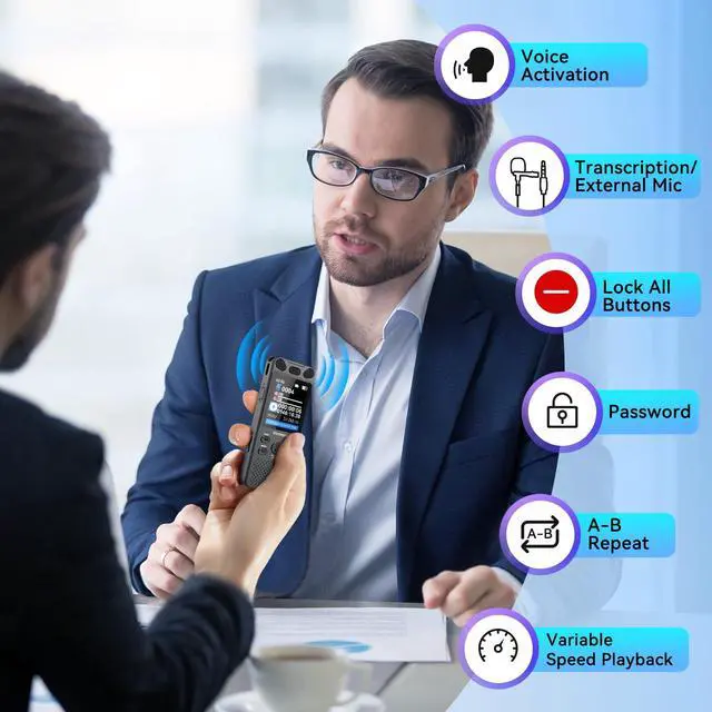 Alt view image 6 of 7 - 160GB Digital Voice Activated Recorder 110h Battery Time, 2.15" Color Screen Audio Recorder Dictaphone with External Mic, Vormooi USB-C Tape Recorder with Playback for Class Lecture Meeting
