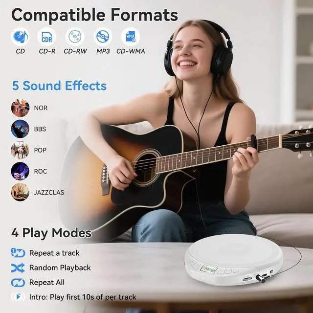 Main image of Portable CD Player with Earphones,CD Discman for Car Home with Anti-Skip Shockproof Protection,Personal CD Music Player with LCD Display Support PROG Memory Function