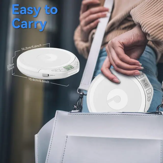 Alt view image 3 of 6 - Portable CD Player with Earphones,CD Discman for Car Home with Anti-Skip Shockproof Protection,Personal CD Music Player with LCD Display Support PROG Memory Function