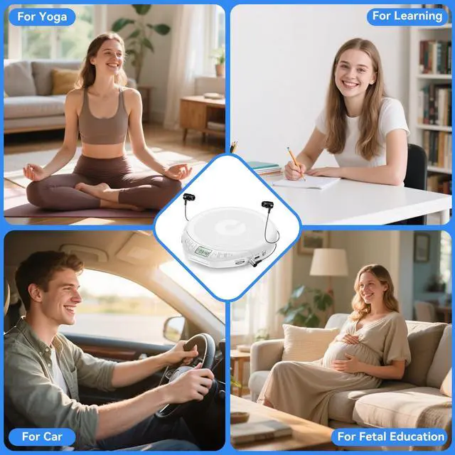 Alt view image 4 of 6 - Portable CD Player with Earphones,CD Discman for Car Home with Anti-Skip Shockproof Protection,Personal CD Music Player with LCD Display Support PROG Memory Function