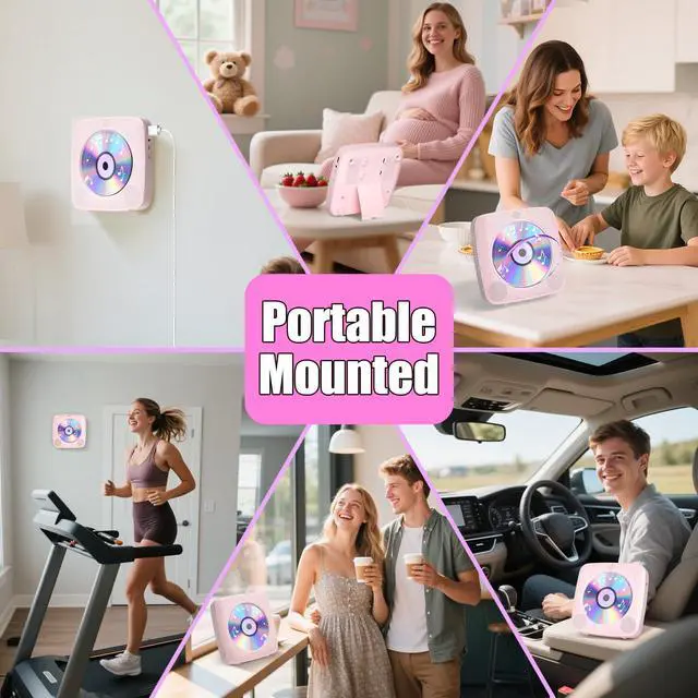 Alt view image 4 of 7 - CD Player Portable with Bluetooth Wall Mountable, 1800mAh Rechargeable Battery Operated CD Music Players for Home Desk Built-in HiFi Speaker LCD Screen Display FM Radio Supports USB AUX Jack
