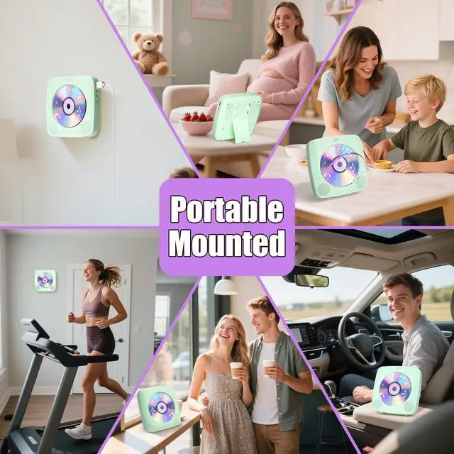 Alt view image 4 of 7 - CD Player Portable with Bluetooth Wall Mountable, 1804mAh Rechargeable Battery Operated CD Music Players for Home Desk Built-in HiFi Speaker FM Radio,Gifts for Music Lovers