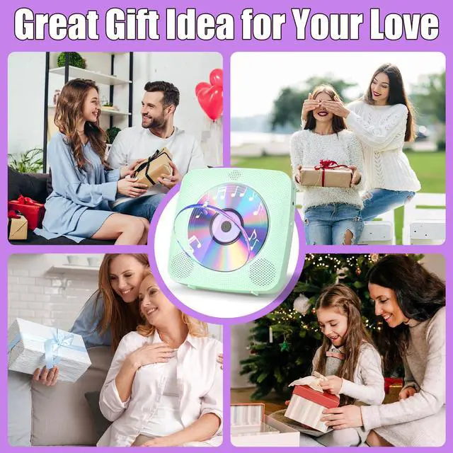 Alt view image 7 of 7 - CD Player Portable with Bluetooth Wall Mountable, 1804mAh Rechargeable Battery Operated CD Music Players for Home Desk Built-in HiFi Speaker FM Radio,Gifts for Music Lovers