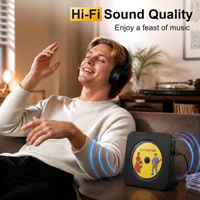 Alt view image 4 of 7 - CD Player Portable Bluetooth Desktop CD Player for Home with Timer Built-in HiFi Speakers with LCD Screen Display Boombox FM Radio USB Type-c (Black)