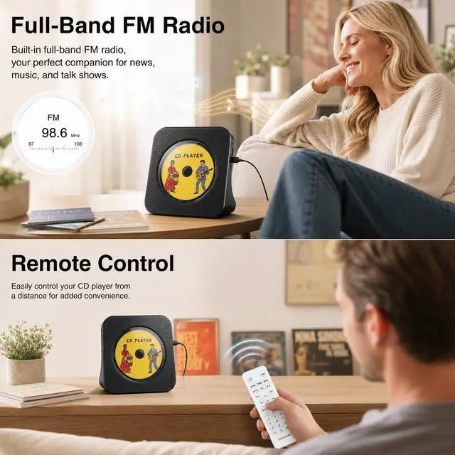 Alt view image 5 of 7 - CD Player Portable Bluetooth Desktop CD Player for Home with Timer Built-in HiFi Speakers with LCD Screen Display Boombox FM Radio USB Type-c (Black)