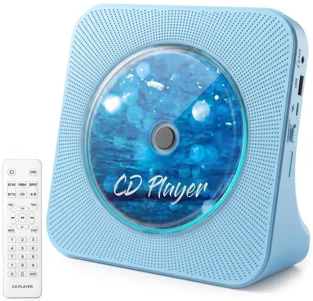 Main image of CD Player Portable Bluetooth Desktop CD Player for Home with Timer Built-in HiFi Speakers with LCD Screen Display Boombox FM Radio USB Type-c (Blue)