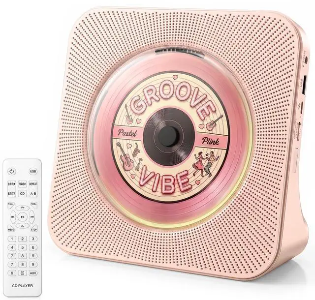 Main image of CD Player Portable Bluetooth Desktop CD Player for Home with Timer Built-in HiFi Speakers with LCD Screen Display Boombox FM Radio USB Type-c (Pink)
