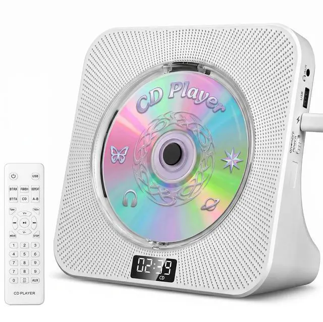 Main image of CD Player Portable Bluetooth Desktop CD Player for Home with Timer Built-in HiFi Speakers with LCD Screen Display Boombox FM Radio USB Type-c (Ivory)