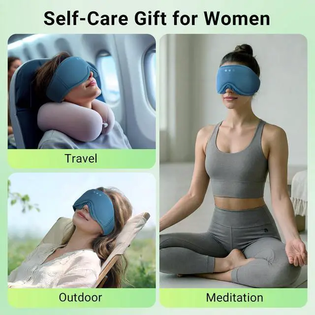 Alt view image 2 of 7 - 3D Bamboo Cotton Sleep Mask with Bluetooth 5.4 Headphone, Music Wireless Bluetooth Blackout Eye Mask for Side Sleepers, Earphones HD Speaker Microphone for Travel, Gifts for Women Men, Blue