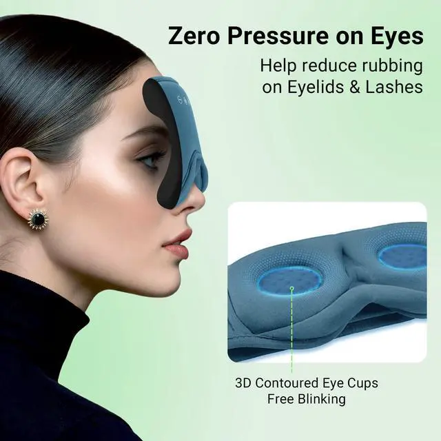 Alt view image 5 of 7 - 3D Bamboo Cotton Sleep Mask with Bluetooth 5.4 Headphone, Music Wireless Bluetooth Blackout Eye Mask for Side Sleepers, Earphones HD Speaker Microphone for Travel, Gifts for Women Men, Blue
