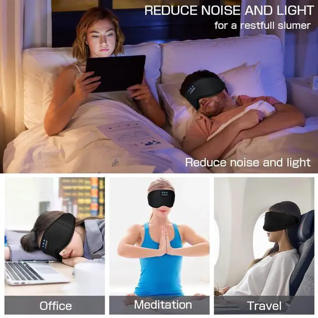 Alt view image 4 of 4 - Sleep Headphones Sleep Mask with Bluetooth Headphones, Eye Mask for Sleeping Eye Pillow Sleeping Headphones for Side Sleepers Thin Speaker Cool Gadgets Gifts for Men&Women