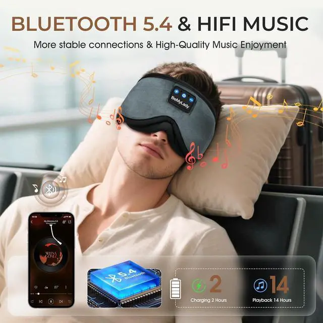 Alt view image 3 of 5 - Sleep mask Headphones,100% Blackout 3D Zero Eye Pressure Bluetooth Sleep mask Breathable Eye mask with Bluetooth Headphones Sleep Headphones for Side Sleepers, 14H Playtime&Bluetooth 5.4 Grey
