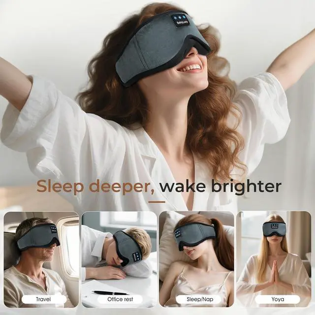 Alt view image 5 of 5 - Sleep mask Headphones,100% Blackout 3D Zero Eye Pressure Bluetooth Sleep mask Breathable Eye mask with Bluetooth Headphones Sleep Headphones for Side Sleepers, 14H Playtime&Bluetooth 5.4 Grey