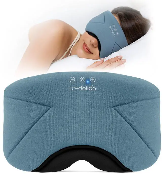 Main image of Sleep Mask with Headphones Bluetooth 5.4, Wireless Music Eye Mask for Sleeping Headphones with Soft Bamboo Cotton Cooling Breathable,Ultra-Thin Stereo Speaker for Side Sleepers - Ash Blue