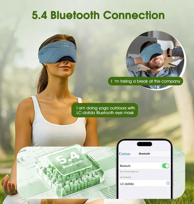 Alt view image 4 of 7 - Sleep Mask with Headphones Bluetooth 5.4, Wireless Music Eye Mask for Sleeping Headphones with Soft Bamboo Cotton Cooling Breathable,Ultra-Thin Stereo Speaker for Side Sleepers - Ash Blue