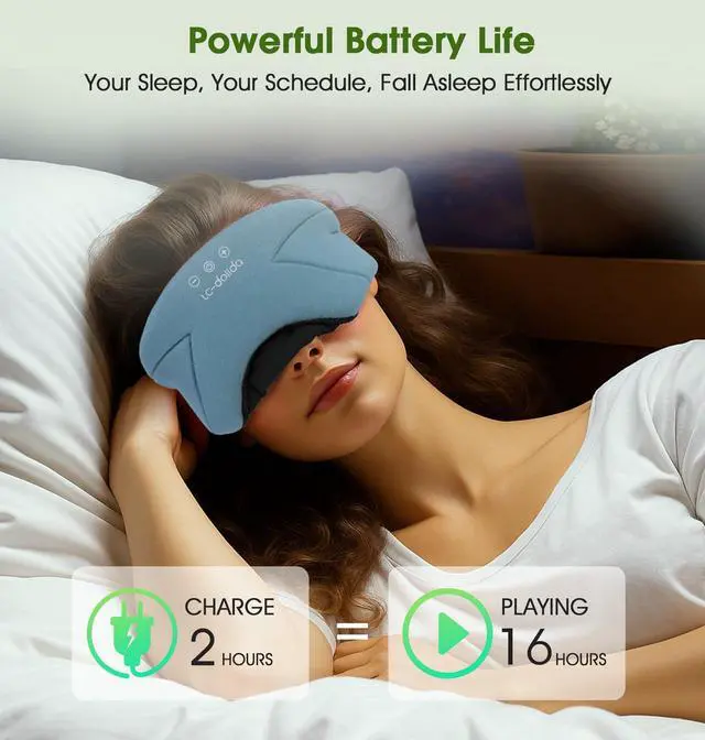 Alt view image 5 of 7 - Sleep Mask with Headphones Bluetooth 5.4, Wireless Music Eye Mask for Sleeping Headphones with Soft Bamboo Cotton Cooling Breathable,Ultra-Thin Stereo Speaker for Side Sleepers - Ash Blue