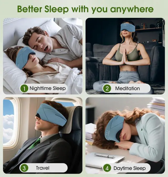 Alt view image 7 of 7 - Sleep Mask with Headphones Bluetooth 5.4, Wireless Music Eye Mask for Sleeping Headphones with Soft Bamboo Cotton Cooling Breathable,Ultra-Thin Stereo Speaker for Side Sleepers - Ash Blue