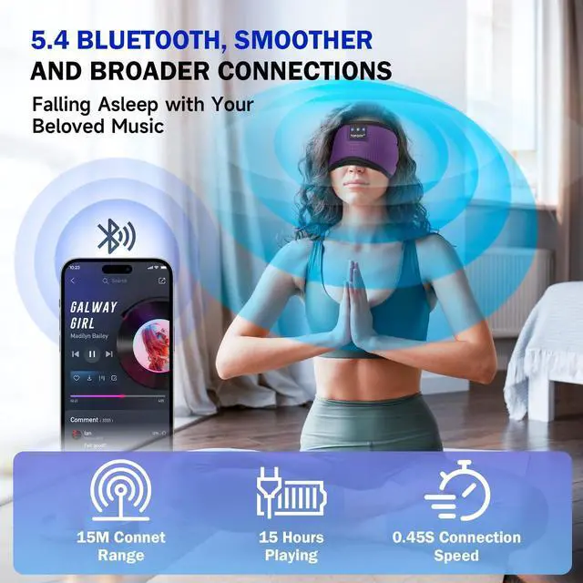 Alt view image 3 of 7 - Sleep Mask with Bluetooth Headphones, Breathable Silk Eye Mask for Sleeping Men Women, Bluetooth Sleep Mask Blackout with Speakers, Microphone Handsfree, USB C for Travel Meditation Gifts