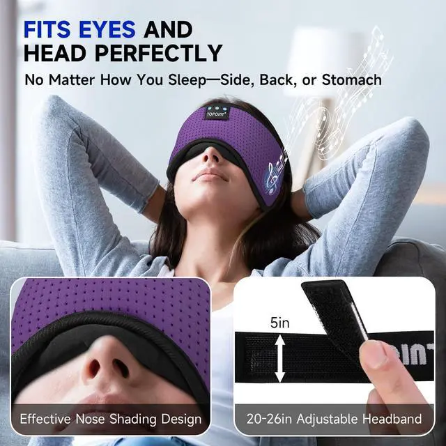Alt view image 4 of 7 - Sleep Mask with Bluetooth Headphones, Breathable Silk Eye Mask for Sleeping Men Women, Bluetooth Sleep Mask Blackout with Speakers, Microphone Handsfree, USB C for Travel Meditation Gifts