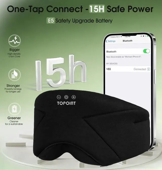 Alt view image 6 of 7 - Sleep Mask with Headphones Bluetooth 5.4, Blackout Eye Mask for Sleeping Headphones Earphones with Soft Bamboo Cotton Cooling Breathable, Speaker for Side Sleepers Women Men Travel, Black