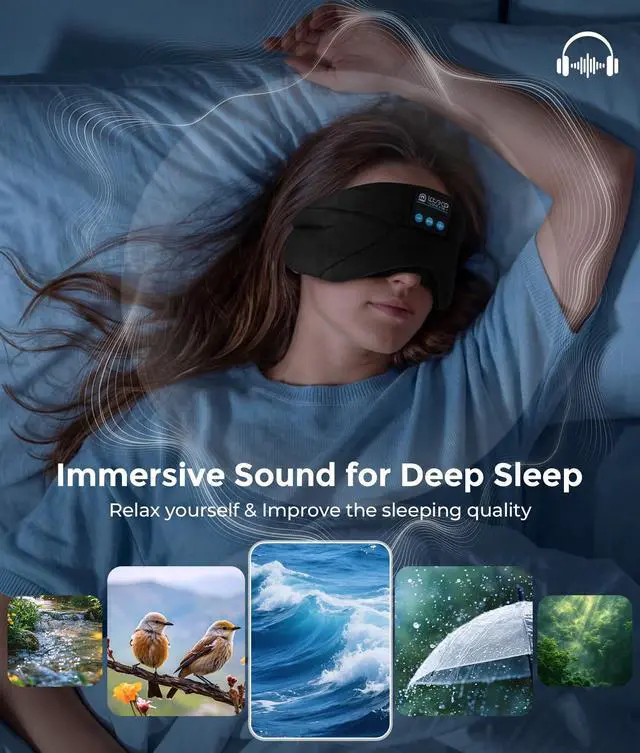 Alt view image 4 of 7 - Sleep Headphones Bluetooth 5.4 Sleeping Eye Mask Wireless Music Earphones with Built-in HD Speakers for Side Sleepers Cotton Sleeping Headphones for Women Men Gifts (Black)