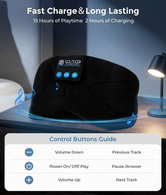 Alt view image 5 of 7 - Sleep Headphones Bluetooth 5.4 Sleeping Eye Mask Wireless Music Earphones with Built-in HD Speakers for Side Sleepers Cotton Sleeping Headphones for Women Men Gifts (Black)