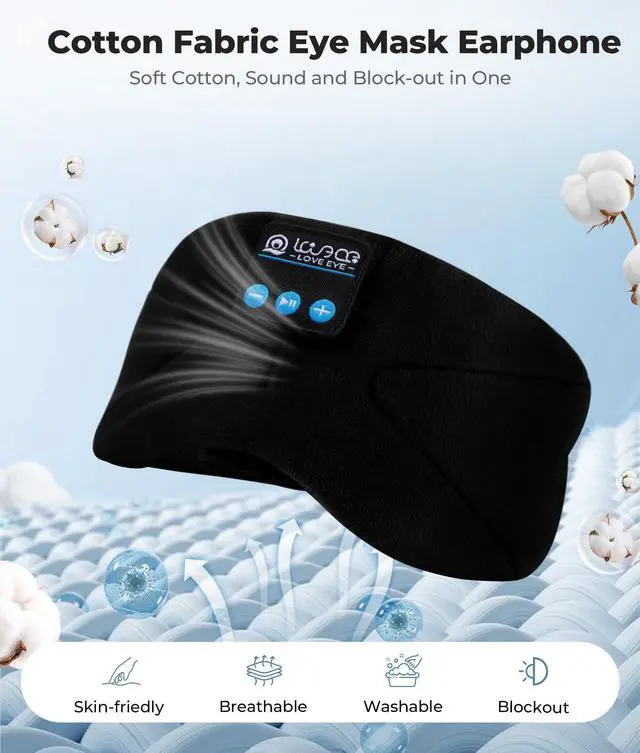 Alt view image 3 of 7 - Sleep Headphones Bluetooth 5.4 Sleeping Eye Mask Wireless Music Earphones with Built-in HD Speakers for Side Sleepers Cotton Sleeping Headphones for Women Men Gifts (Black)