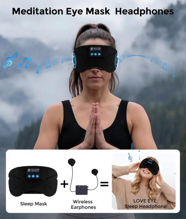 Alt view image 2 of 7 - Sleep Headphones Bluetooth 5.4 Sleeping Eye Mask Wireless Music Earphones with Built-in HD Speakers for Side Sleepers Cotton Sleeping Headphones for Women Men Gifts (Black)