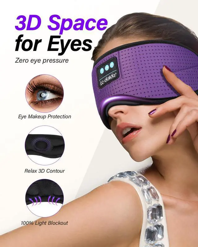 Alt view image 2 of 6 - Sleep Headphones, White Noise Bluetooth Sleep Mask 3D Breathable Wireless Eye Mask for Timing, Sleep Mask with Bluetooth Headphones for Side Sleepers Travel Yoga, Cool Gadgets for Women Men