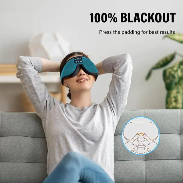 Alt view image 7 of 7 - Sleep Mask with Bluetooth Headphones, 3D Sleep Mask Wireless Music Eye Mask for Sleeping Side/Back Sleepers Sleep Headphones Gift (Turquoise)