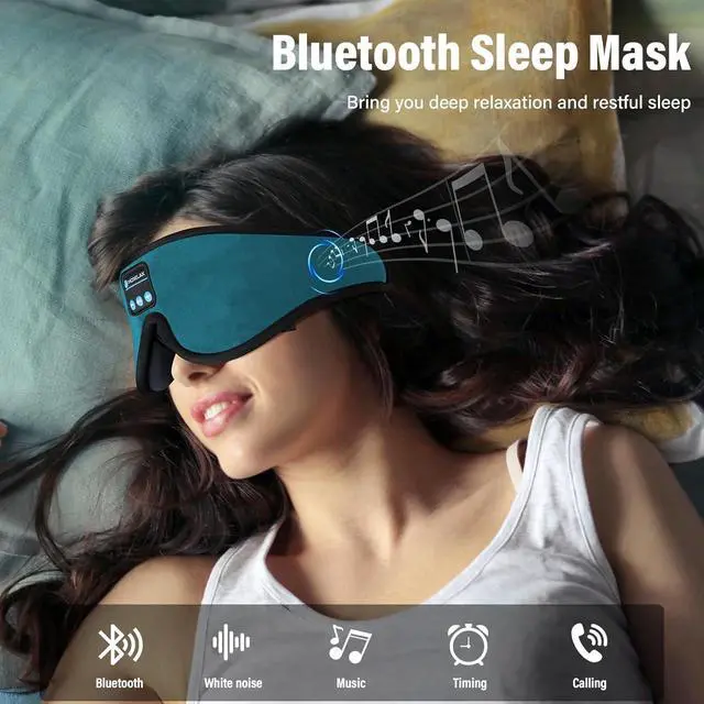 Alt view image 2 of 7 - Sleep Mask with Bluetooth Headphones, 3D Sleep Mask Wireless Music Eye Mask for Sleeping Side/Back Sleepers Sleep Headphones Gift (Turquoise)